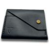 Snap button leather card holder in Navy Blue