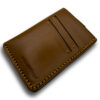 Intovention Pull-Tab Hand-Stitched Full Grain Leather Card Holder in Cognac Brown