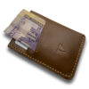 Intovention Pull-Tab Hand-Stitched Full Grain Leather Card Holder in Cognac Brown